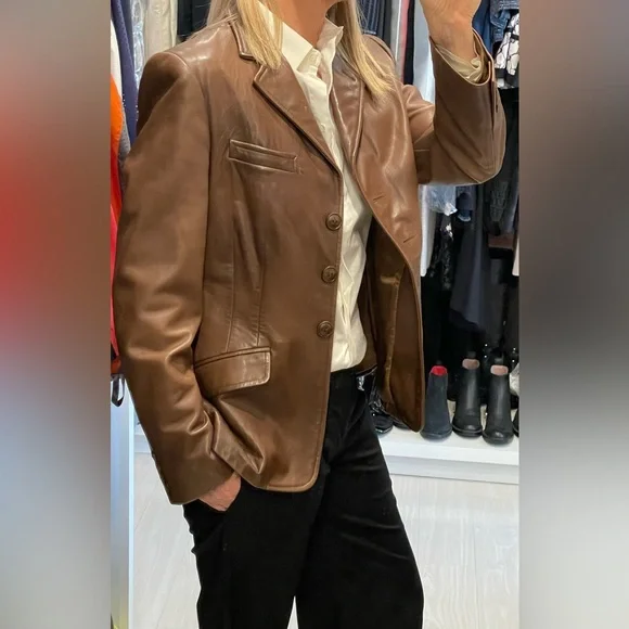 Ralph Lauren Blue Label Brown Lamb Leather Blazer - Picture 2 of 15